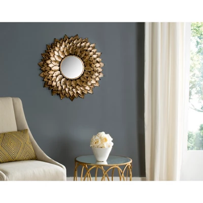 Sunburst Peacock Feather Decorative Wall Mirror Gold - Safavieh 1 Sunburst Peacock Feather Decorative Wall Mirror Gold - Safavieh