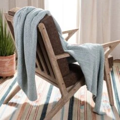 Liliana Knit Throw Blanket - Dull Blue/Natural - 50" X 60" - Safavieh -My home decor GUEST 18e0220f 17b9 46b0 aea8 946e23936566