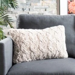Chunky Knit Pillow - Stone/Natural - 12" X 20" - Safavieh