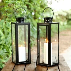 Lorient 21.5" Indoor/Outdoor Lantern (Set Of 2) - PLT4069 - Black - Safavieh