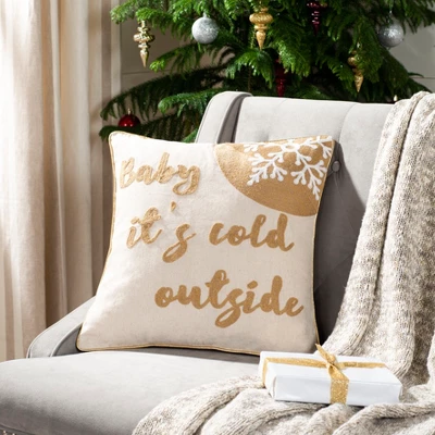 Cold Outside Pillow - Beige/Gold - 18" X 18" - Safavieh 2 Cold Outside Pillow - Beige/Gold - 18" X 18" - Safavieh - Image 2