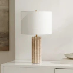 Remi 23.5" Travertine Table Lamp - Beige - Safavieh
