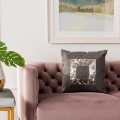 Grayer Metallic Cowhide Pillow - Grey/Silver - 20" X 20" - Safavieh