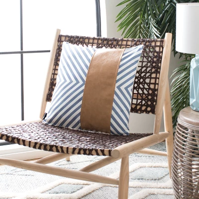 Endra Pillow - Navy/White/Tan - 18" X 18" - Safavieh 1 Endra Pillow - Navy/White/Tan - 18" X 18" - Safavieh