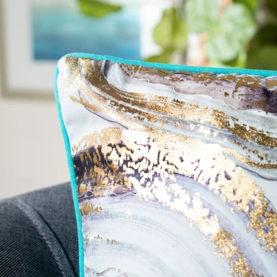 Nima Pillow - Blue/Gold - 18" X 18" - Safavieh 2 Nima Pillow - Blue/Gold - 18" X 18" - Safavieh - Image 2