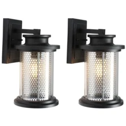Queren 7.67" Outdoor Sconce (Set Of 2) - PLT7024 - Black - Safavieh
