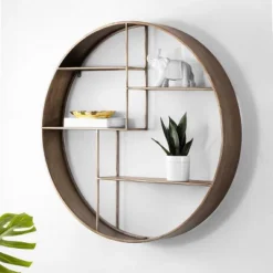 Elewen 36" Diameter Round Iron Wall Shelf - WDC5010 - Brown - Safavieh
