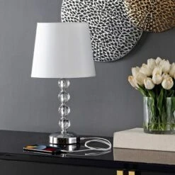 Nola Stacked Crystal Ball Lamp - 16 Inch Height - LIT4123 - Safavieh -My home decor GUEST b56231f9 b155 494c a6e5 d50036f88d09