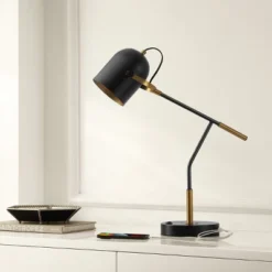 Mulaney Table Lamp W/ USB Port - 22 Inch Height - TBL4458 - Black/Brass - Safavieh -My home decor GUEST b6517f80 9cc5 4497 b11d 50556cd5f1a9