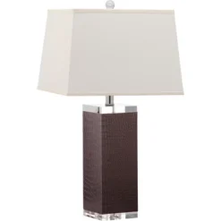 (Set Of 2) 27" Deco Leather Table Lamp Brown (Includes CFL Light Bulb) - Safavieh