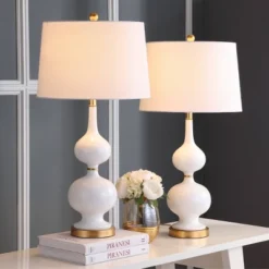 Set Of 2 Myla Table Lamp (Includes LED Light Bulb) White/Gold Leaf - Safavieh -My home decor GUEST cc7cdf4a 78f8 4637 8c10 a916f5e40256