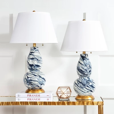 Set Of 2 Color Swirls Glass Table Lamps (Includes LED Light Bulb) Navy/White - Safavieh 3 Set Of 2 Color Swirls Glass Table Lamps (Includes LED Light Bulb) Navy/White - Safavieh - Image 3