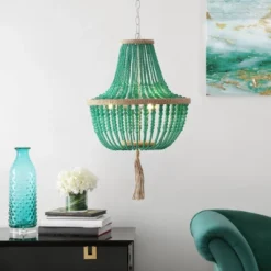 3-Light Lush Kristi Beaded Pendant Emerald - Safavieh -My home decor GUEST db2a286c 6aa2 4b0a a42e 82bdf2f03e8d