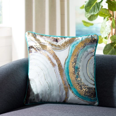 Nima Pillow - Blue/Gold - 18" X 18" - Safavieh 1 Nima Pillow - Blue/Gold - 18" X 18" - Safavieh