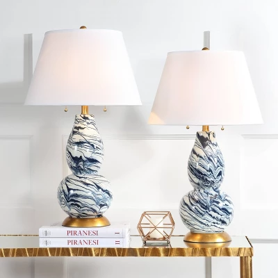 Set Of 2 Color Swirls Glass Table Lamps (Includes LED Light Bulb) Navy/White - Safavieh 1 Set Of 2 Color Swirls Glass Table Lamps (Includes LED Light Bulb) Navy/White - Safavieh