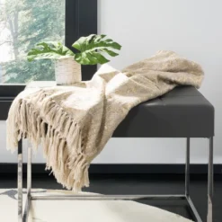 Peppin Metallic Throw Blanket - Natural/Gold - 50" X 70" - Safavieh